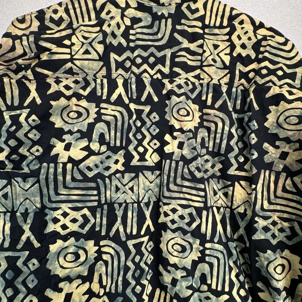 Hawaiian Shirt L Black Men's Bali Tribal Batik Island Design Mutiara Art - Picture 7 of 7